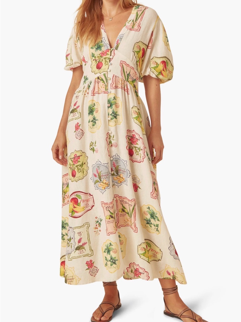 Nobodys Child Dress Size 4 Cream Floral Embroidered Midi Puff Sleeve GARDEN